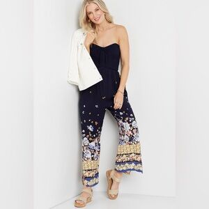 Maurices Navy Floral Strapless Smocked Jumpsuit Woman’s 2X